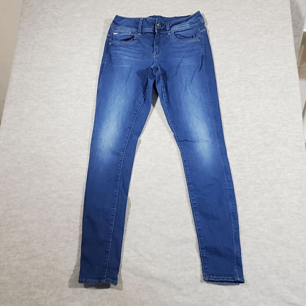 G Star Raw Jeans Womens 30x32 Blue Denim Mid Rise Flat Front Lynn Skinny Leg Y2k